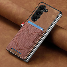 Funda Bumper Lujo Cuero y Plastico Mate Carcasa SD8 para Samsung Galaxy Z Fold5 5G Marron