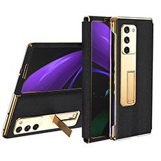 Funda Bumper Lujo Cuero y Plastico Mate Carcasa T02 para Samsung Galaxy Z Fold2 5G Negro