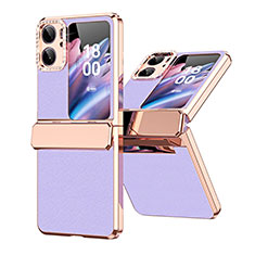 Funda Bumper Lujo Cuero y Plastico Mate Carcasa WZ1 para Oppo Find N2 Flip 5G Morado