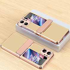 Funda Bumper Lujo Cuero y Plastico Mate Carcasa WZ2 para Oppo Find N2 Flip 5G Oro