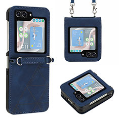 Funda Bumper Lujo Cuero y Plastico Mate Carcasa YB3 para Samsung Galaxy Z Flip5 5G Azul