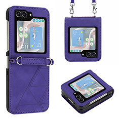 Funda Bumper Lujo Cuero y Plastico Mate Carcasa YB3 para Samsung Galaxy Z Flip5 5G Morado