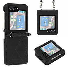 Funda Bumper Lujo Cuero y Plastico Mate Carcasa YB3 para Samsung Galaxy Z Flip5 5G Negro