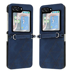 Funda Bumper Lujo Cuero y Plastico Mate Carcasa YB4 para Samsung Galaxy Z Flip5 5G Azul