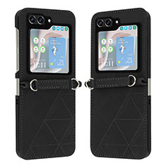 Funda Bumper Lujo Cuero y Plastico Mate Carcasa YB4 para Samsung Galaxy Z Flip5 5G Negro