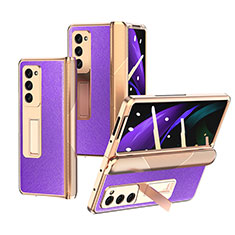 Funda Bumper Lujo Cuero y Plastico Mate Carcasa Z09 para Samsung Galaxy Z Fold2 5G Morado