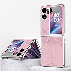 Funda Bumper Lujo Cuero y Plastico Mate Carcasa ZL1 para Oppo Find N2 Flip 5G Oro Rosa