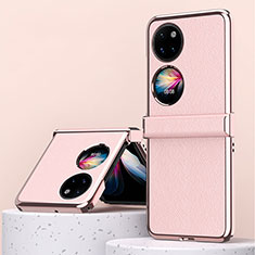 Funda Bumper Lujo Cuero y Plastico Mate Carcasa ZL2 para Huawei P50 Pocket Oro Rosa