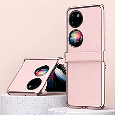 Funda Bumper Lujo Cuero y Plastico Mate Carcasa ZL2 para Huawei P60 Pocket Oro Rosa