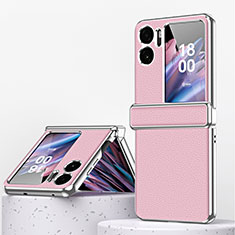 Funda Bumper Lujo Cuero y Plastico Mate Carcasa ZL2 para Oppo Find N2 Flip 5G Oro Rosa