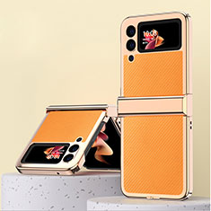 Funda Bumper Lujo Cuero y Plastico Mate Carcasa ZL2 para Samsung Galaxy Z Flip3 5G Naranja