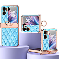 Funda Bumper Lujo Cuero y Plastico Mate Carcasa ZL3 para Oppo Find N2 Flip 5G Azul