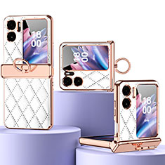 Funda Bumper Lujo Cuero y Plastico Mate Carcasa ZL3 para Oppo Find N2 Flip 5G Blanco