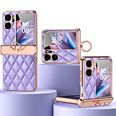 Funda Bumper Lujo Cuero y Plastico Mate Carcasa ZL3 para Oppo Find N2 Flip 5G Morado