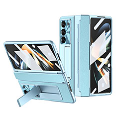 Funda Bumper Lujo Cuero y Plastico Mate Carcasa ZL3 para Samsung Galaxy Z Fold5 5G Azul Cielo