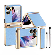 Funda Bumper Lujo Cuero y Plastico Mate Carcasa ZL4 para Oppo Find N2 Flip 5G Azul