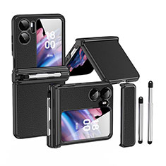 Funda Bumper Lujo Cuero y Plastico Mate Carcasa ZL4 para Oppo Find N2 Flip 5G Negro