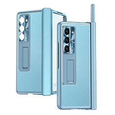 Funda Bumper Lujo Cuero y Plastico Mate Carcasa ZL4 para Samsung Galaxy Z Fold5 5G Azul Cielo