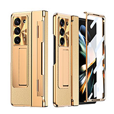 Funda Bumper Lujo Cuero y Plastico Mate Carcasa ZL4 para Samsung Galaxy Z Fold5 5G Oro