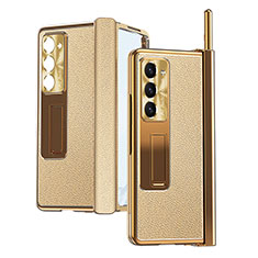 Funda Bumper Lujo Cuero y Plastico Mate Carcasa ZL4 para Samsung Galaxy Z Fold5 5G Oro