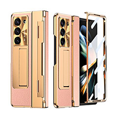 Funda Bumper Lujo Cuero y Plastico Mate Carcasa ZL4 para Samsung Galaxy Z Fold5 5G Oro Rosa