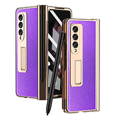 Funda Bumper Lujo Cuero y Plastico Mate Carcasa ZL5 para Samsung Galaxy Z Fold3 5G Morado