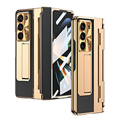 Funda Bumper Lujo Cuero y Plastico Mate Carcasa ZL5 para Samsung Galaxy Z Fold5 5G Oro y Negro