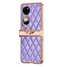 Funda Bumper Lujo Cuero y Plastico Mate Carcasa ZL6 para Huawei P50 Pocket Morado