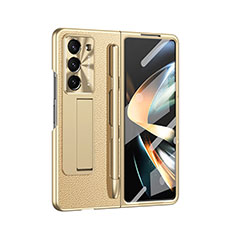 Funda Bumper Lujo Cuero y Plastico Mate Carcasa ZL6 para Samsung Galaxy Z Fold5 5G Oro