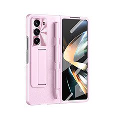 Funda Bumper Lujo Cuero y Plastico Mate Carcasa ZL6 para Samsung Galaxy Z Fold5 5G Oro Rosa