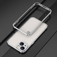 Funda Bumper Lujo Marco de Aluminio Carcasa A01 para Apple iPhone 15 Plus Plata