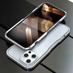 Funda Bumper Lujo Marco de Aluminio Carcasa A01 para Apple iPhone 15 Pro Max Plata