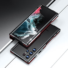 Funda Bumper Lujo Marco de Aluminio Carcasa A02 para Samsung Galaxy S21 Ultra 5G Rojo y Negro