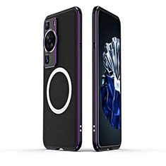 Funda Bumper Lujo Marco de Aluminio Carcasa con Mag-Safe Magnetic JZ1 para Huawei P60 Pro Morado y Negro