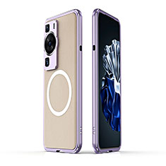 Funda Bumper Lujo Marco de Aluminio Carcasa con Mag-Safe Magnetic JZ1 para Huawei P60 Pro Purpura Claro