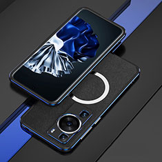 Funda Bumper Lujo Marco de Aluminio Carcasa con Mag-Safe Magnetic para Huawei P60 Azul y Negro