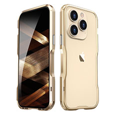 Funda Bumper Lujo Marco de Aluminio Carcasa LF2 para Apple iPhone 15 Pro Oro