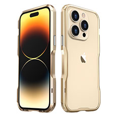 Funda Bumper Lujo Marco de Aluminio Carcasa LF3 para Apple iPhone 15 Pro Oro