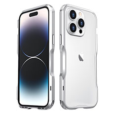 Funda Bumper Lujo Marco de Aluminio Carcasa LF3 para Apple iPhone 15 Pro Plata