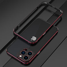 Funda Bumper Lujo Marco de Aluminio Carcasa para Apple iPhone 16 Pro Max Rojo y Negro