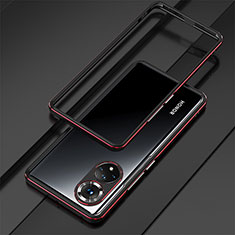 Funda Bumper Lujo Marco de Aluminio Carcasa para Huawei Honor 50 Pro 5G Rojo y Negro