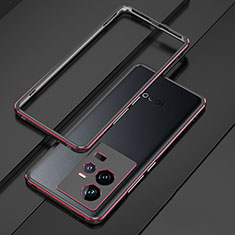 Funda Bumper Lujo Marco de Aluminio Carcasa para Vivo iQOO 11 5G Rojo y Negro