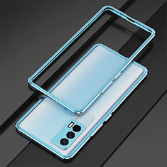 Funda Bumper Lujo Marco de Aluminio Carcasa para Vivo iQOO 7 India 5G Azul Cielo