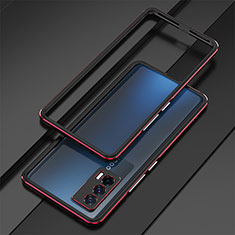 Funda Bumper Lujo Marco de Aluminio Carcasa para Vivo iQOO 7 India 5G Rojo y Negro