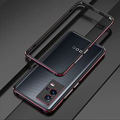 Funda Bumper Lujo Marco de Aluminio Carcasa para Vivo iQOO 8 Pro 5G Rojo y Negro