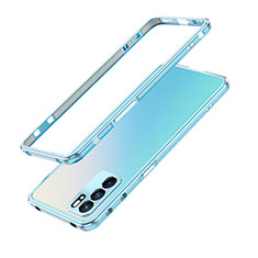 Funda Bumper Lujo Marco de Aluminio Carcasa S01 para Oppo Reno6 Pro 5G India Azul Cielo