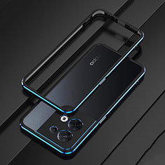 Funda Bumper Lujo Marco de Aluminio Carcasa S01 para Oppo Reno9 Pro 5G Azul y Negro