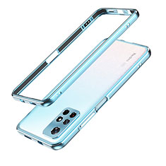 Funda Bumper Lujo Marco de Aluminio Carcasa S01 para Xiaomi Redmi Note 11T 5G Plata y Azul