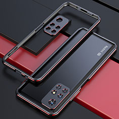 Funda Bumper Lujo Marco de Aluminio Carcasa S02 para Xiaomi Redmi Note 11 5G Rojo y Negro