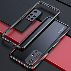 Funda Bumper Lujo Marco de Aluminio Carcasa S02 para Xiaomi Redmi Note 11T 5G Rojo y Negro
